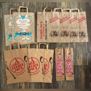 Trader Joe’s Empty Paper Shopping Grocery Bags (9), Wine Bags (2) Various Styles
